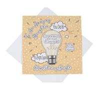 Well Done Daughter A Level Exam Results Card, Daughter A Level Results Congratulations Card, Light Bulb Bright Spark Card (Peach)