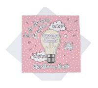 Well Done Daughter A Level Exam Results Card, Daughter A Level Results Congratulations Card, Light Bulb Bright Spark Card (Pink)
