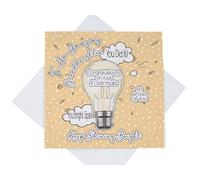 Well Done Granddaughter A Level Exam Results Card, Granddaughter A Level Results Congratulations Card, Light Bulb Bright Spark Card (Peach)