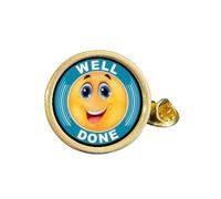 Well Done Happy Face Gold Plated Domed Lapel Pin Badge in Bag