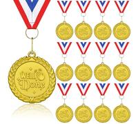 Well Done Medals, 12-Pack Gold Metal Medal Sports Day Medals with Ribbon Necklace for Sports Day Prizes, Gymnastics Competitions, Party Gifts, Kids Adults