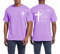 Well Done, My Good and Faithful Servant Shirt Men Cross Graphic Tees Crew Short Sleeve Tops Light Purple