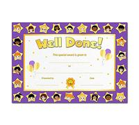 Well Done Purple Certificate for Kids - 25 Pack - Special Achievement Recognition Award - Blank Fill-in Cards - School Children Beaver Brownie Cub Scout Sports - A5 Size - Eco-Friendly - UK Made