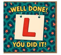 Well Done You Did It L Plate Driving Test Congratulations Card - New Driver Celebration, Passed Your Test, Fun Leopard Print Design