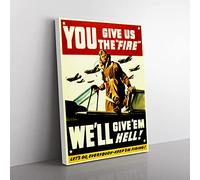 We'Ll Give Em Hell War Poster Vintage Canvas Wall Art Print Ready to Hang, Framed Picture for Living Room Bedroom Home Office Décor, 50x35 cm (20x14 Inch)
