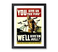 We'Ll Give Em Hell War Poster Vintage Framed Print | A2 Black Framed Wall Art | Ready to Hang | Classic Nature Picture | Living Room Bedroom Lounge Office