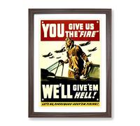 We'Ll Give Em Hell War Poster Vintage Framed Print | A3 Walnut Framed Wall Art | Ready to Hang | Classic Nature Picture | Living Room Bedroom Lounge Office