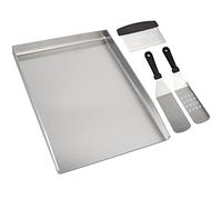 WELL GRILL 49 x 32.5 cm Plancha Grill Plate with Grill Spatula Scraper Set for Weber Genesis & Summit and Most Gas Grills, Solid Stainless Steel 4 mm, Universal