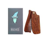 Well Groomed Wizard Folding Sandalwood Beard Comb, Wooden Anti-Static Beard Grooming Comb for Men
