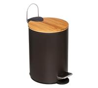 WELL HOME 3 Litre Bamboo Modern Pedal Bin with Lid Black