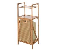 Well Home Bamboo Bathroom Shelf with 2 Shelves and Laundry Bag 40x30x95cm