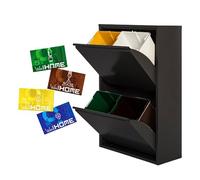 WELL HOME MOBILIARIO & DECORACIÓN 4 x 17L (68L) Matt Black Metal Dustbin & Recycling Bin 4 Compartment + 4 Magnetic Labels