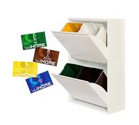 WELL HOME MOBILIARIO & DECORACIÓN 4 x 17L (68L) Matt White Metal Recycling Bin 4 Compartment + 4 Magnetic Labels