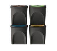 WELL HOME MOBILIARIO & DECORACIÓN 4 x 25 Litre Black 100% Recycled Plastic Wheelie Bin Set