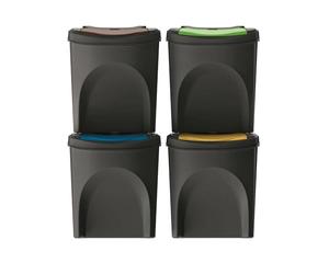 WELL HOME MOBILIARIO & DECORACIÓN 4 x 25 Litre Black 100% Recycled Plastic Wheelie Bin Set