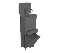 WELL HOME MOBILIARIO & DECORACIÓN 42L (24L + 4L + 14L) TRUE BIN WITH FOOT PEDAL WHEEL & TRIPLE HANDLE - CHARCOAL BLACK