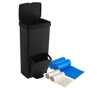 WELL HOME MOBILIARIO & DECORACIÓN 70 Litre Black Vertical 2 Compartment Waste Bin Bin 76cm Includes Matching Bin Liners 30+10L