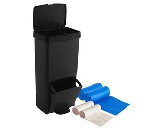 WELL HOME MOBILIARIO & DECORACIÓN 70 Litre Black Vertical 2 Compartment Waste Bin Bin 76cm Includes Matching Bin Liners 30+10L