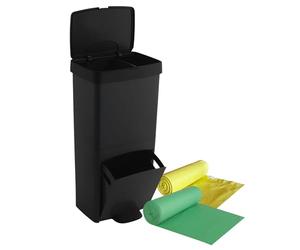 WELL HOME MOBILIARIO & DECORACIÓN 70 Litre Black Vertical 2 Compartment Waste Bin Recycling Bin 76cm Includes Matching 30+40L Bin Liners