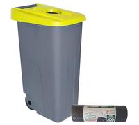 WELL HOME MOBILIARIO & DECORACIÓN 85 Litre Yellow Open Container H 76cm + Roll of 10 Bin Liners 100L