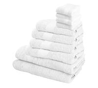WELL HOME MOBILIARIO & DECORACIÓN Set of 10 Bath Towels: 4 Courtesy Towels 30 x 50 cm; 4 Basin Towels 50 x 90 cm; 2 Shower Towels 70 x 140 cm 450 g/m² 100% Cotton White