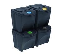 WELL HOME MOBILIARIO & DECORACIÓN Set of 4 Recycling Bins Charcoal 4 x 25 Litre