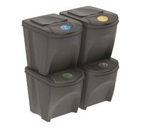 WELL HOME MOBILIARIO & DECORACIÓN Set of 4 Wheelie Bins - Grey Recycling Bin with 4 x 25 Litre