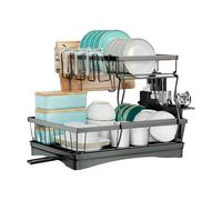 WELL HOME MOBILIARIO & DECORACIÓN Two-Tier Dish Drainer in matt 32.5x30.5x42cm, Alloy Steel, Black/White