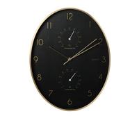WELL HOME MOBILIARIO & DECORACIÓN Well Home Modern Wall Clock with Thermometer and Hygrometer, Gold Trim, 34.5 x 27.1 cm, Black, Golden, 34,5x27,1x4,2 cm