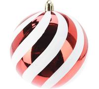 Well Home Red Striped Christmas Bauble Ø18 cm with Glossy Finish