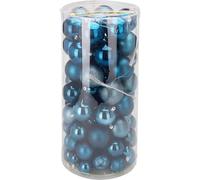 Well Home Set of 100 Blue Christmas Baubles in PET Tube with Different Designs and Finishes