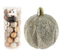 Well Home Set of 35 Christmas Baubles Ø6cm with 5 Different Designs in Amber Embossed