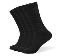 Well Knitting Loose Men's Diabetic Crew Socks,Non-Binding Top,Seamless Toe,Semi Cushion,Breathable Soft Coolmax Socks 4 Pairs, 4 Pairs Black Crew Socks, Large
