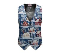 Well-Made Men's Xmas Waistcoat With A Stylish Pattern, Ideal For Creating A Polished Look With Your Christmas Suit Jacket And Trousers (Light Blue-b, M)