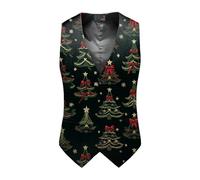 Well-Made Men's Xmas Waistcoat With A Stylish Pattern, Ideal For Creating A Polished Look With Your Christmas Suit Jacket And Trousers (Dark Green-b, XXXXL)