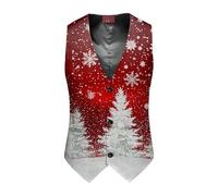 Well-Made Men's Xmas Waistcoat With A Stylish Pattern, Ideal For Creating A Polished Look With Your Christmas Suit Jacket And Trousers (Red-a, XXL)