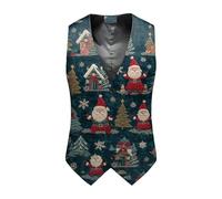 Well-Made Men's Xmas Waistcoat With A Stylish Pattern, Ideal For Creating A Polished Look With Your Christmas Suit Jacket And Trousers (Green-b, XXXXL)