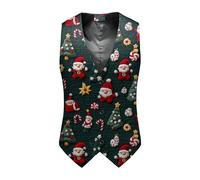 Well-Made Men's Xmas Waistcoat With A Stylish Pattern, Ideal For Creating A Polished Look With Your Christmas Suit Jacket And Trousers (Red-b, XL)
