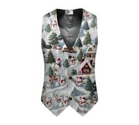 Well-Made Men's Xmas Waistcoat With A Stylish Pattern, Ideal For Creating A Polished Look With Your Christmas Suit Jacket And Trousers (Light Green-b, XXXXL)