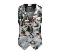 Well-Made Men's Xmas Waistcoat With A Stylish Pattern, Ideal For Creating A Polished Look With Your Christmas Suit Jacket And Trousers (Mint Green-b, L)