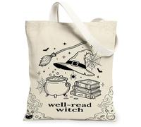 Well-Read Witch Mystical Quote Hat Halloween Canvas Tote Bag 13x15 Inch