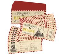 Well Tile 30 Set Christmas Polar Believe Ticket Invitations Letters with Envelopes 3x8 Inch-Bulk North Pole Train Tickets Polar Conductor Tickets Believe Gifts Theme Party Favors
