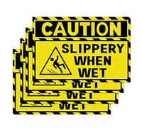 Well Tile 4 Pack Caution Floor Slippery When Wet Sign 5 x 8 Inch Vinyl Wet Floor Signs