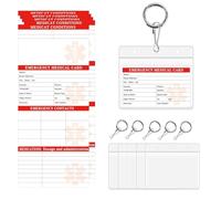 Well Tile 5 Pack Medical Alert Cards with Keychain, Emergency Contact Card Wallet, Red, 3.5x8 inches, Laminated PVC, Suitable for Kids & Adults, Emergency, Daily Use, Car, Backpack, Diaper Bag