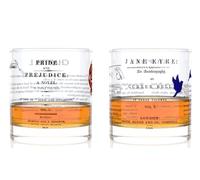 Well Told Classic British Literature Rocks Glass Set of 2 - Pride & Prejudice by Jane Austen and Jane Eyre by Emily Brontë - Old Fashioned Whiskey Glass Gift for Book Lovers (11 oz)