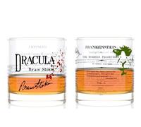 Well Told Classic Horror Literature Rocks Glass Set of 2 - Dracula by Bram Stoker and Frankenstein by Mary Shelley - Old Fashioned Whiskey Glass Gift for Book Lovers (11 oz), Halloween Party Favors
