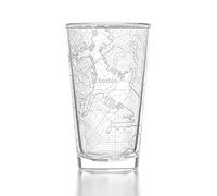 Well Told Engraved Boston Massachusetts Map Pint Glass, Etched Beer Gift (16 oz, Clear) City Map Pint, Custom City Glassware, Gifts For Beer Lovers