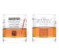 Well Told Shakespeare Rocks Glass Set of 2 - “The Tragedy of Hamlet” and “Romeo and Juliet” - Old Fashioned Whiskey Glass Gift for Book Lovers (11 oz)