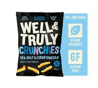 WELL&TRULY: Salt & Vinegar | Baked Corn Snacks - Gluten Free - Plant Based & Vegan - No Added Sugar - Less Fat - Healthy Snack - (Box of 10 Bags, 30g Each)