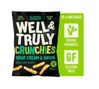 WELL&TRULY: Sour Cream & Onion | Baked Corn Snacks - Gluten Free - Vegetarian - No Added Sugar - Less Fat - Healthy Snack - (Box of 10 Bags, 30g Each)